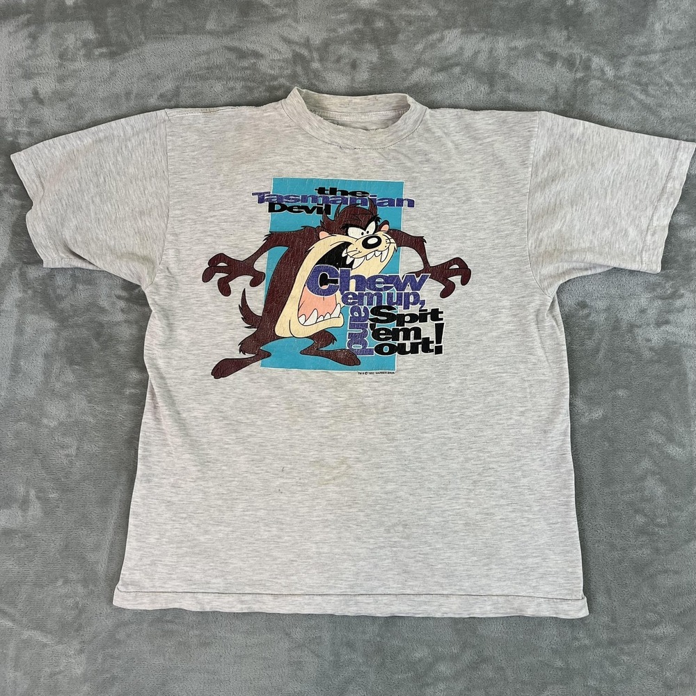 Vintage Tasmanian Devil Shirt Mens Large Gray Chew Up Spit Looney Tunes 90s